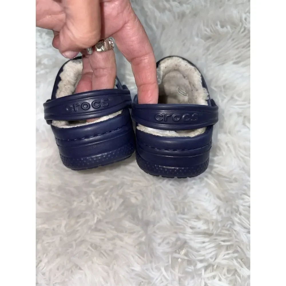Crocs Furry Lined Toddler 6/7 Blue Slip On Mules. Classic, Grt. Shape